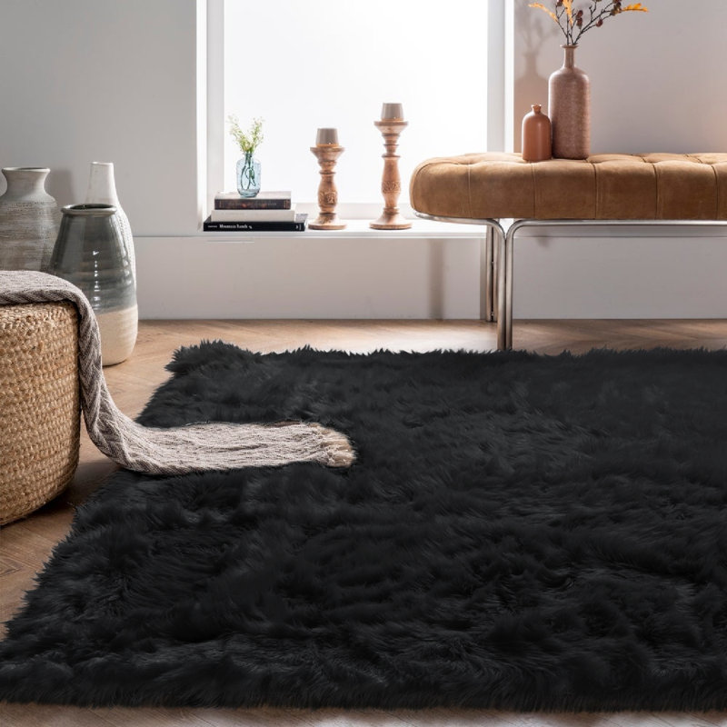 Everly Quinn Gulafsha Handmade Faux Sheepskin Black Rug & Reviews Wayfair